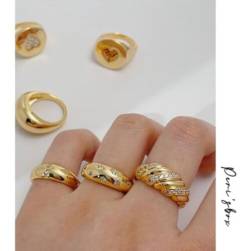 PerisBox Wholesale Gold Color Brass Jewellery Minimalist Chunky Ring Sets For Women Classsic Heart Geometric Micro Zircon Rings