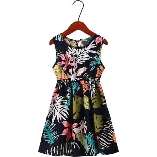 Girls Dresses New 2021 Summer Baby Girls Floral Beach Dress for Girls Sleeveless Kids Party Clothing 100% Cotton Causal Outfits