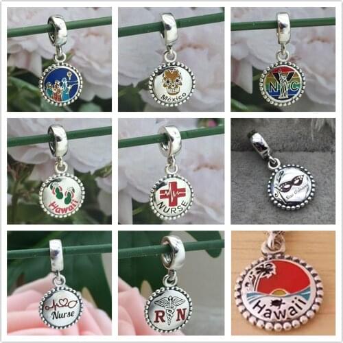 New Mexico Nurse Hawaii Dangle Charm 925 Sterling Silver Charms Beads Fit Bracelets Pendant Necklaces DIY Christmas Gift Jewelry