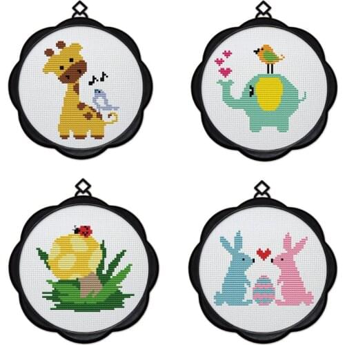 Joy Sunday Chinese Cross Stitch kits Little Animals and Friends series DMC Cotton Fabric Home Decor Painting Factory Wholesale