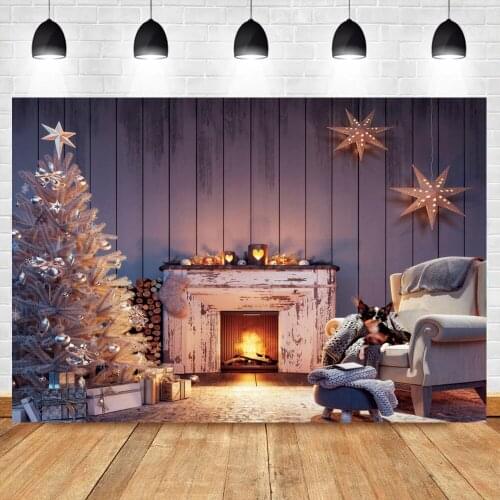 Christmas Wood Background For Photography Wood Wall Star Fireplace Tree Sofa Gift Baby Child Interior Photo Backdrop Photostudio