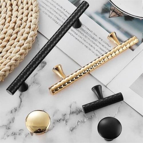 New Pure Copper Wardrobe Handle Brass 24K Bright Gold Black Single Double Hole Drawer Knob Solid Brass Cabinet Door Pull