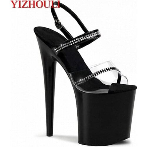 Platform with Rhinestone Straps sandals 20cm high heels crystal black banquet formal womens Dance Shoes