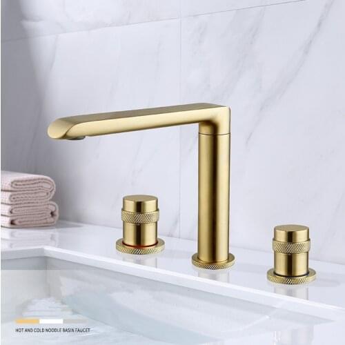 Bathroom Basin Faucets Brass Sink Mixer Tap Hot & Cold Lavatory Crane Vessel Dual Handle Deck Mounted Widespread Basin Faucet