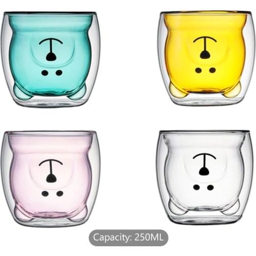 Double Glass Cup Cute Bear Cat Animal Double Wall Glass Mug Heat-resistant Glass Milk Mug Coffee Cup Christmas Gift