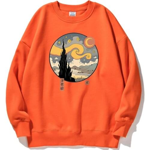 Ukiyoe Night Printing Sweatshirt Male Street Personality Art Starry Tracksuit Casual Sportswear Fashion Brand Mens Sweatshirts