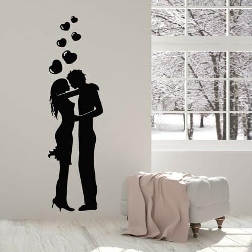 Vinyl Wall Decal Kissing Couple Love Romantic Love Hearts Wall Stickers for Bedroom Decoration Design Removbale Poster C082