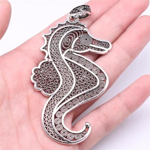 WYSIWYG 1pcs Charms 94x48mm Seahorse Charms For Jewelry Making DIY Jewelry Findings Antique Silver Color Alloy Charms Pendant