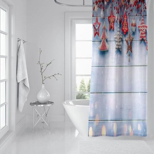 Christmas Gift Items Decorative Pattern Printed Shower Curtain Waterproof Fabric Washable Bathroom Curtain with Hook