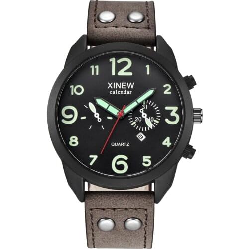 XINEW Brand Watches Mens Cheap Military Sports Fashion Leather Band Calendar Quartz Wristwatches Montre Homme de Marque 2020