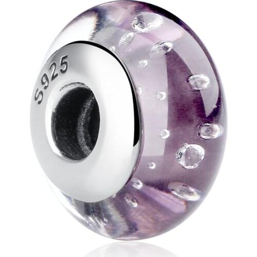BISAER 925 Sterling Silver European Murano Glass Beads Charms fit for Women Bracelet & Bangles Silver 925 Jewelry Making ECZ001