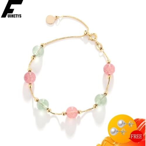 New Arrival 925 Silver Jewelry Bracelet with Created Strawberry Quartz Gemstone for Women Wedding Birthday Party Bridal Gifts