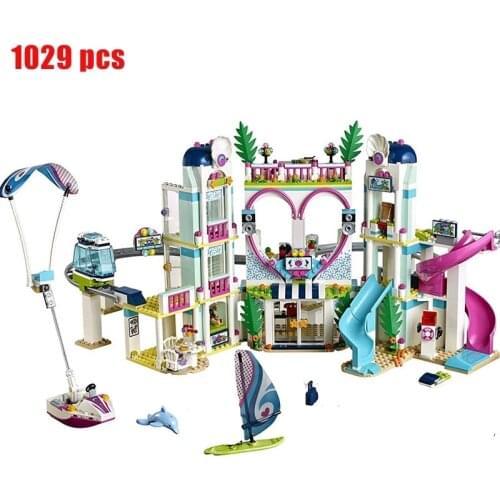 1029pcs 11035 My Girl Series Heart-shaped Lake Beach Swimming Playground 41347 Puzzle Assembled Building Block Gifts
