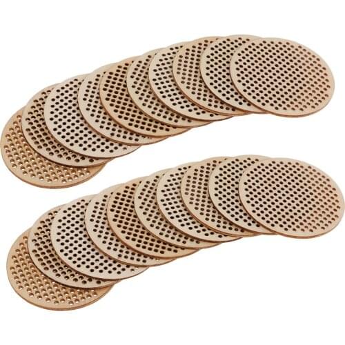 20 Pieces 63mm Round Unfinished Wood Hole Paved Plaque Tags Ornament DIY Craft Cross Stitch Wooden Board Home Decoration