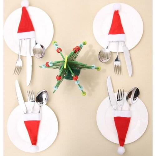 5pcs/lot Christmas decorations Mini Christmas Hat Wine Bottle Cap knife and fork cover Pet dog hat