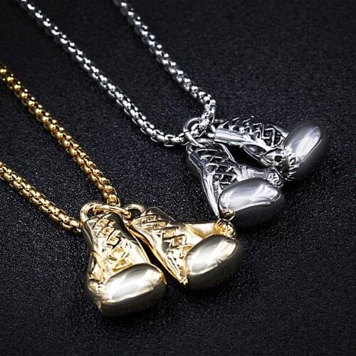 Gold/Silver Color Fashion 2pcs/Set Boxing Glove Necklace Boxing Jewelry Stainless Steel Cool Charm Pendant For Mens Gift Choker