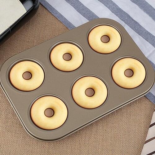 6 Cavity Mini Doughnut Carbon Steel Chocolate Pan Metal Mold Baking Pan Cake Chocolate Mould 26.5x18x1.3cm