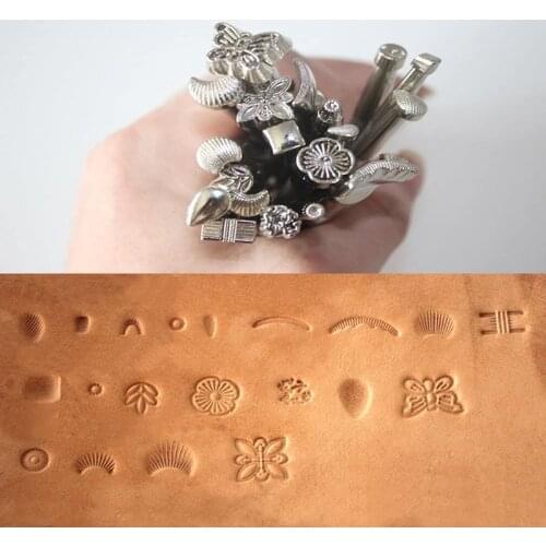 20pc Metal Leather Working Saddle Making Tools Carving Leather Craft Stamps Leather craft Stamping Solid Metal Printinting tool