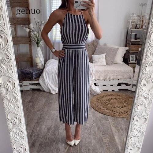 Striped Backless Women Rompers Jumpsuits Lace Up Bohemian Female Jumpsuit Elegant Spring Summer Playsuit Ladies Overalls