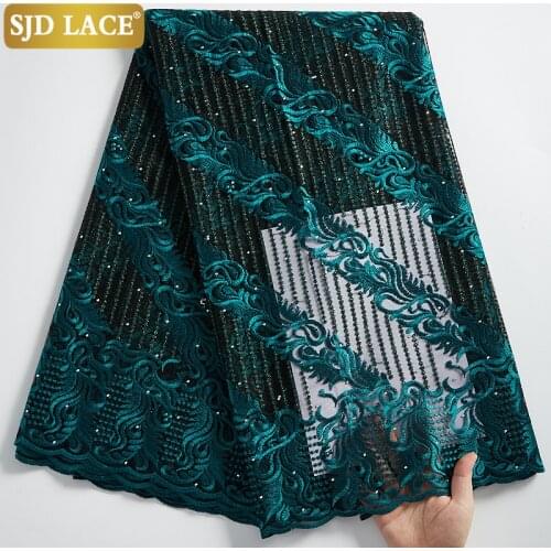 SJD LACE Green French Net Lace Fabric 2021 Cheap Sale African Lace Fabric With Stones Embroidery Mesh For Wedding Party SewA2299