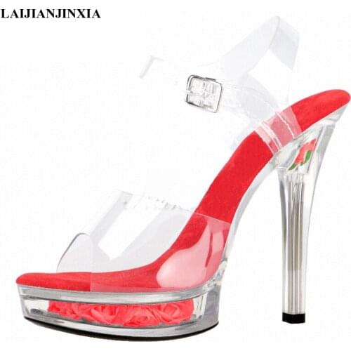 LAIJIANJINXIA New 5 Inch High Heeled Shoes Nightclub Pole Dancing Shoes Fashion Crystal Flower Bride Wedding Women Sandals