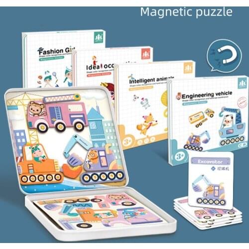 Magnetic Stickers Traffic Animal Jigsaw Puzzles Children Early Education Iron Box Magnetic Jigsaw Gifts Toys For Kids