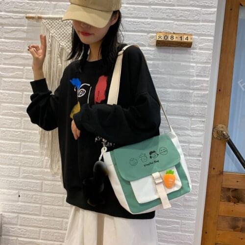 Fashion canvas bag womens new simple small square bag Korean single shoulder slant cross bag cute printing large capacity bag