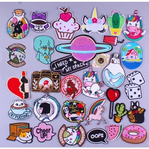 Cartoon Unicorn Animal Patches On Clothes Embroidery Patches For Clothing DIY Iron On Patches Stripes Cute Badge On Kids T-shirt