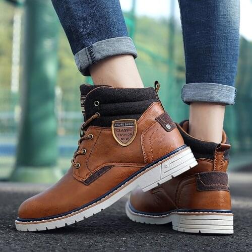 Fashion Winter Men Boots High Quality Mens Brown Motorcycle Ankle Boots Casual Leather Man Boots Waterproof Work Boots Men Shoes