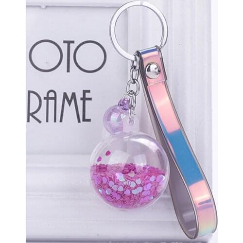 New quicksand sequins key pendant living flower sequins hang PU leather cord car key chain pendan