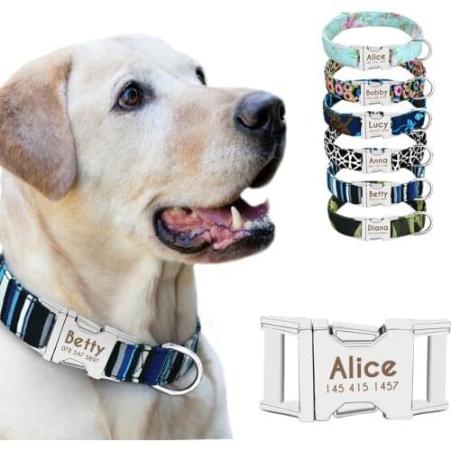 Dog Collar Personalized Nylon Small Dogs Puppy Collars Engrave Name ID for Small Medium Large Pet Pitbull German Shepherd