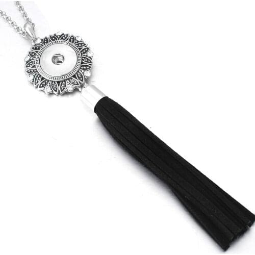 2018 New 18mm Snap Button Necklace Ethnic Style Black Long Tassel Necklace fit Crystal 18mm Snap Buttons Pendant Neckalce