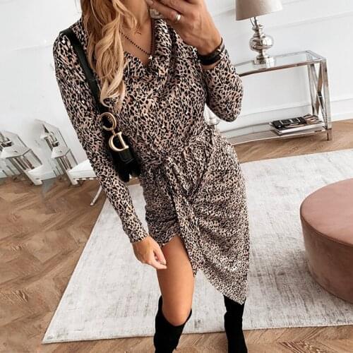 Leopard Print Shirt Dresses Women Long Sleeve Dress Autumn Fashion Office Lady Sexy Dress Shirt 2020
