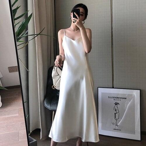 2021 New Dress For Women With Suit Spring Summer Autumn Acetic Acid Satin High End Slim Waist Temperament Suspender Long Skirt
