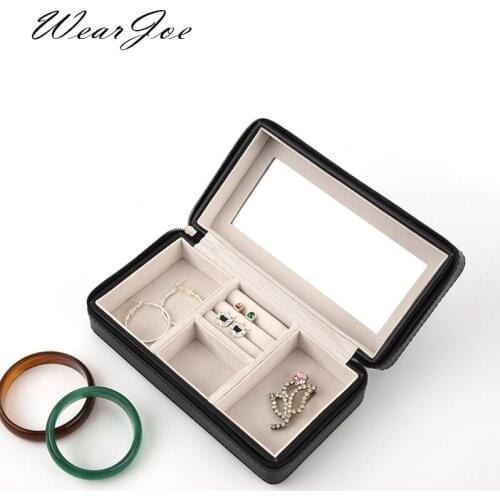 Portable Travel Jewellery Organizer Necklace Bracelet Ring Earring Storage Case Zipper Bag PU Leather Jewelry Mirror Display Box