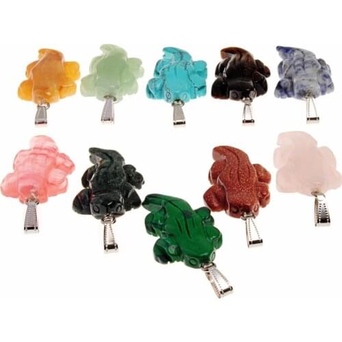 Attractive! Cute Animal Figurine Mixed Natural Druzy Quartz Stone Beads Carved Crocodile Pendant Pendulum Bead