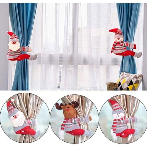 Santa Claus Elk Snowman Windows Christmas Curtain Clamp Decor Merry Christmas Decor for Home Christmas Gifts Happy New Year 2021