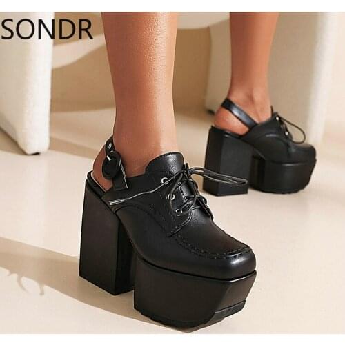 Womens Lolita Round Toe Gothic Punk Shoes Slipper Slides Japanese Harajuku Platform Hoof Heel Mary Janes 2Colors New 2021