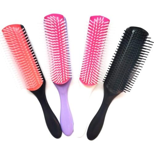 9-Rows Detangling Hair Brush Cushion Nylon Bristle Hairdressing Scalp Massager Straight Curly Hair Comb Styling Tools