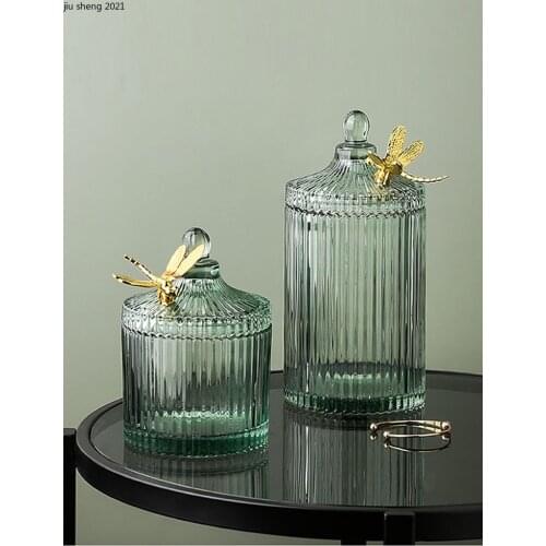 European Glass Butterfly Candy Jar Pink Green Transparent Glass Jewelry Box Home Food Dried Fruit Storage Container Home Decor