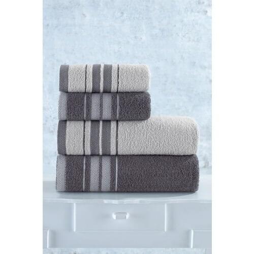Cozy Home Cotton Bathroom Bath Towel Set 4'lü Lowly Anthracite Gray