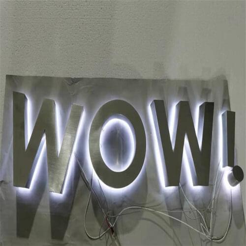 Factory Outlet Stainless steel led backlit metal letters, back light up office signs, halo lit shop logo signs
