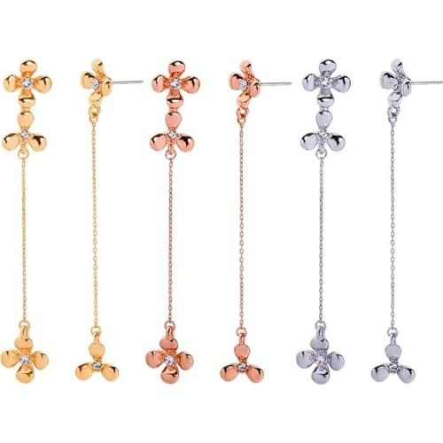 BALANBIU Asymmetric Exquisite Crystal Flower Long Chain Dangle Earrings For Women Gifts Gold Color New Fashion Jewelry Wholesale