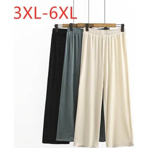 New 2021 summer autumn plus size long pants for women large loose casual elastic wide leg trousers beige blue 3XL 4XL 5XL 6XL