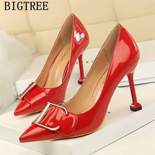 New Arrival 2020 Pointed Toe High Heels Bridal Shoes Patent Leather Office Shoes Women Black Heels Bigtree Shoes Nude Heels Buty