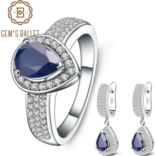 GEMS BALLET Natural Blue Sapphire Gemstone Earrings Ring Set 925 Sterling Silver Vintage Jewelry Sets For Women Fine Jewelry