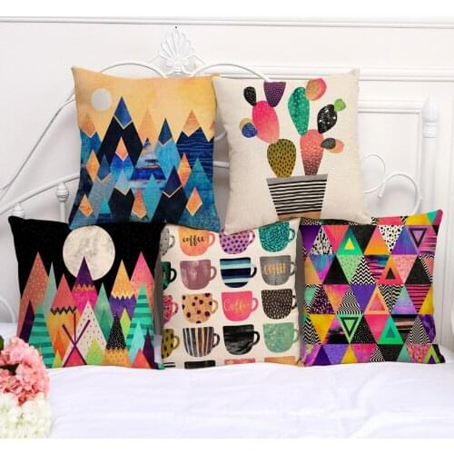 1pc 45x45cm Real High Quality Linen Creative Abstract Design Decorative Cushion Cover Throw Pillow Case Chair Seat Pillowcases
