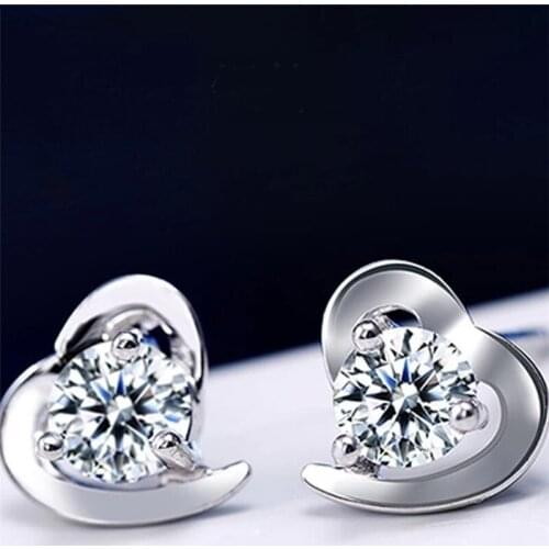 2020 New Korean Asymmetric Love Heart Inlaid Zircon Earrings Classic Girl Fashion