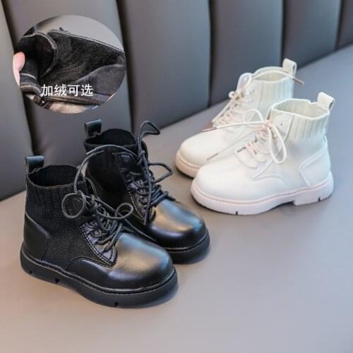 2021 Winter Plus Warm Childrens Leather Shoes Martin British Style Kids Shoes Soft-soled Fashion Leisure for Boys and Girls New