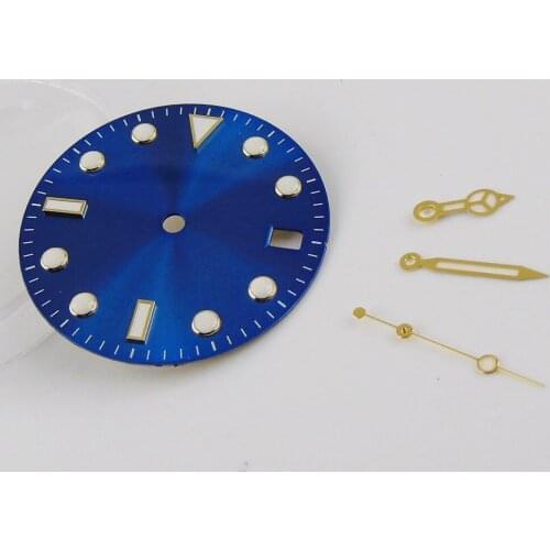 28.5MM Nologo fit NH35A Sterile Sunburst Watch Dial Date Window Watch Needles fit SUB Case